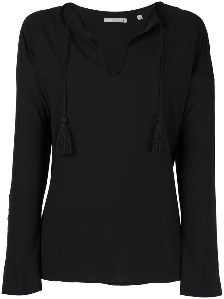 Vince Tassel Detail Blouse, Women's, Size: Small, Black, Viscose/wool/spandex/elastane