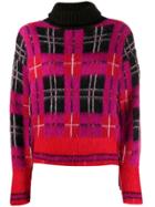 Frankie Morello Roll Neck Checked Pattern Sweater - Pink
