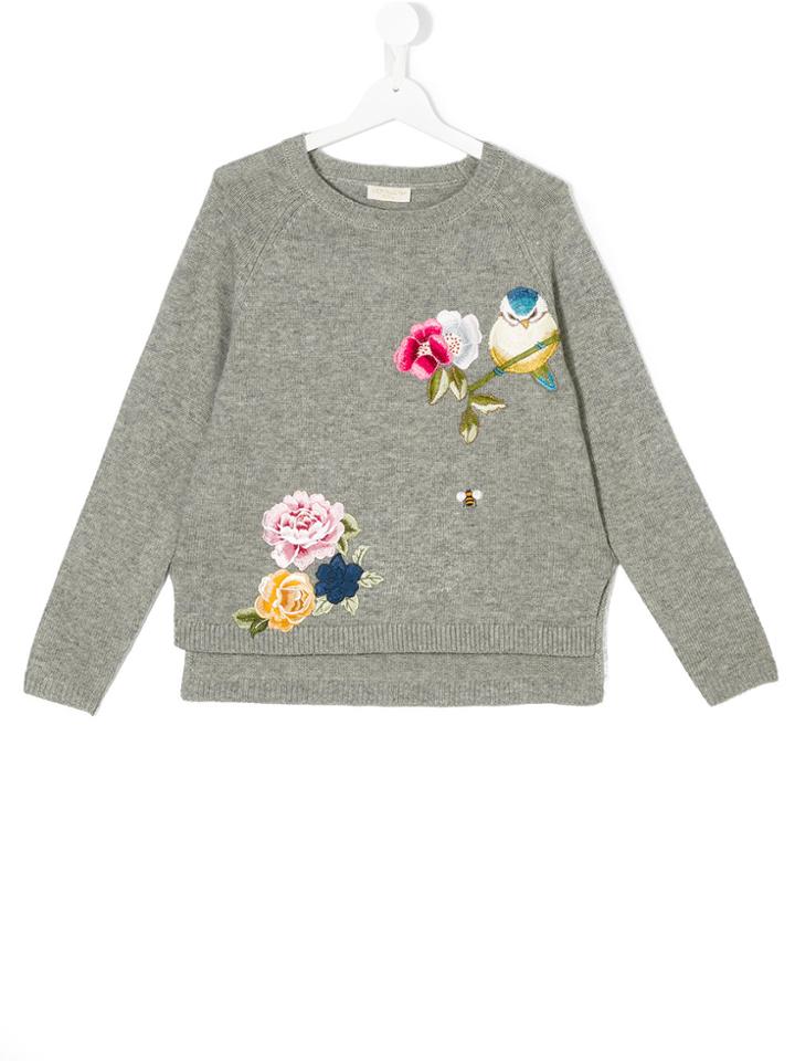 Monnalisa Floral Embroidered Jumper - Grey