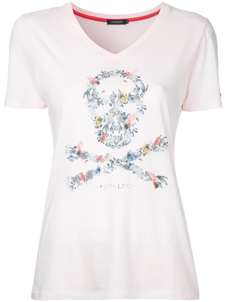 Loveless - Skull Print T-shirt - Women - Cotton/rayon - 34, Pink/purple, Cotton/rayon