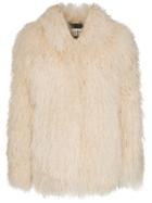 Saint Laurent Collarless Shaggy Fur Jacket - White