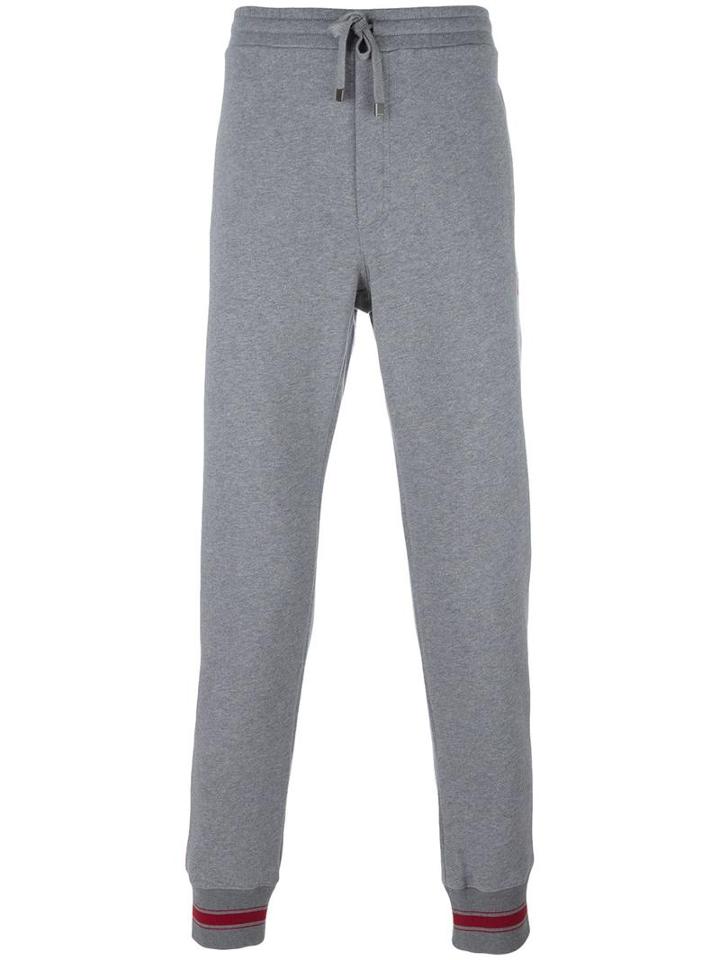 Dolce & Gabbana Striped Ankle Track Pants, Men's, Size: 52, Grey, Cotton