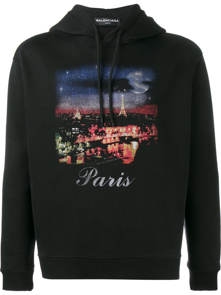 Balenciaga Paris Printed Hoodie, Men's, Size: Medium, Black, Cotton