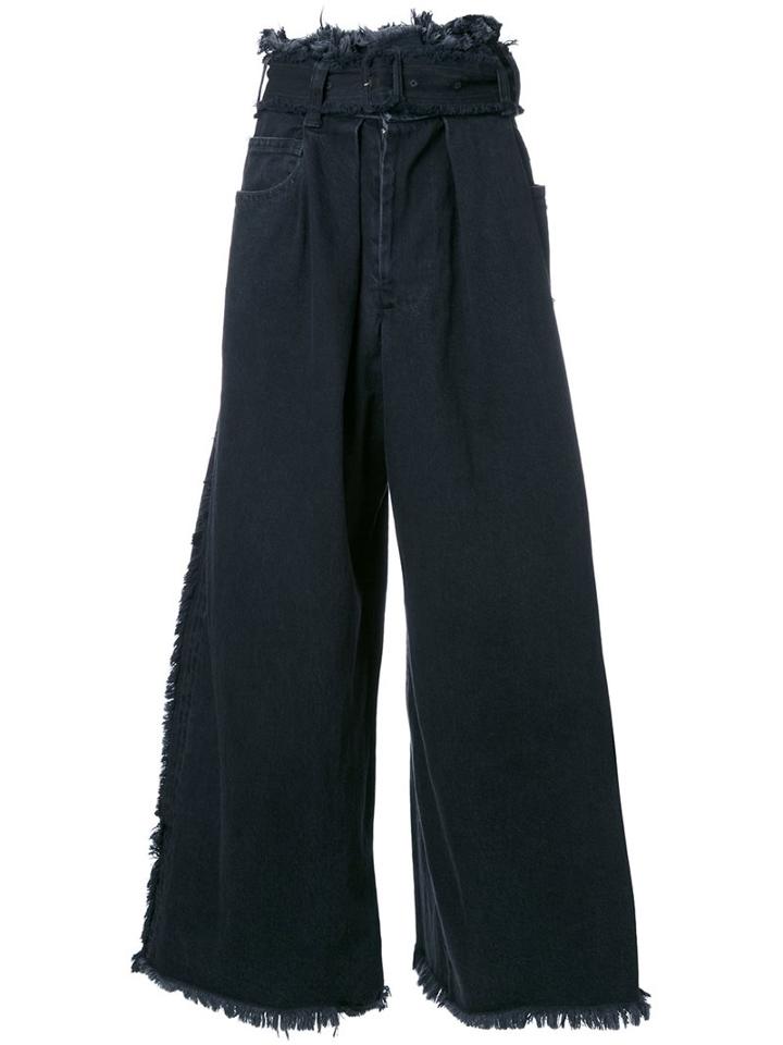 Maison Mihara Yasuhiro Frayed Wide Leg Jeans, Women's, Size: 38, Black, Cotton