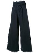 Maison Mihara Yasuhiro Frayed Wide Leg Jeans, Women's, Size: 38, Black, Cotton