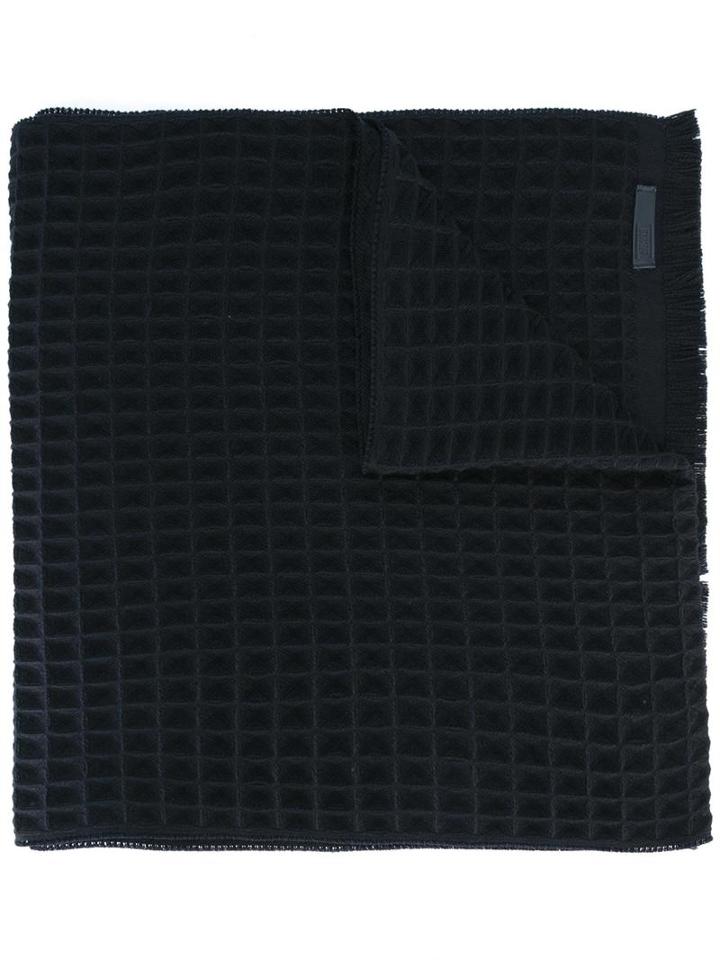 Armani Collezioni Knitted Scarf, Men's, Blue, Wool/leather
