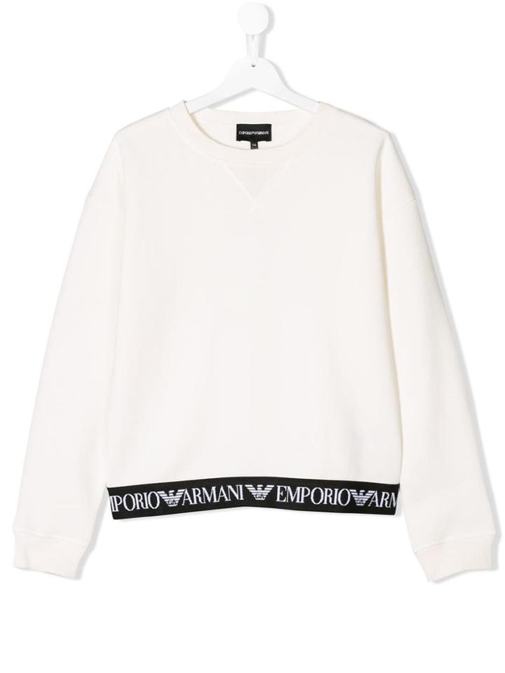 Emporio Armani Kids Long Sleeved Logo Sweater - White