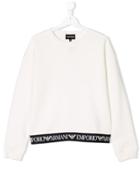 Emporio Armani Kids Long Sleeved Logo Sweater - White