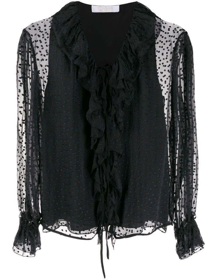 Chloé Ruffled Polka Dot Blouse - Black