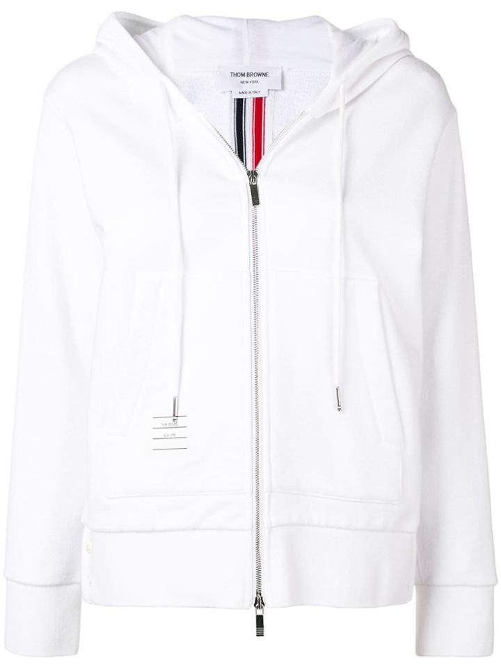 Thom Browne Center-back Stripe Zip-up Hoodie - White