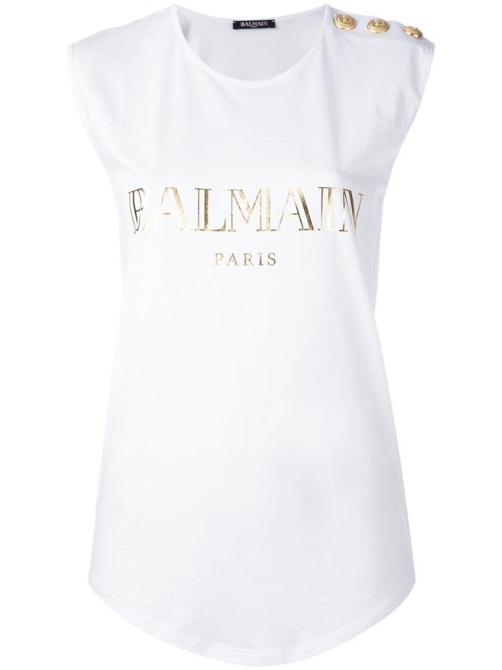 Balmain Printed Tank Top, Women's, Size: 38, White, Cotton