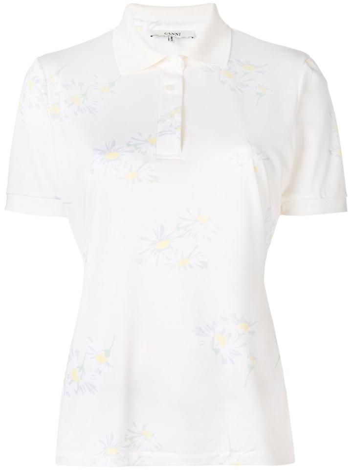 Ganni Floral Cotton Polo Shirt - White