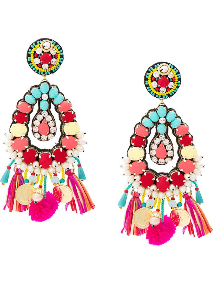 Ranjana Khan Stone And Charm Drop Earrings - Multicolour