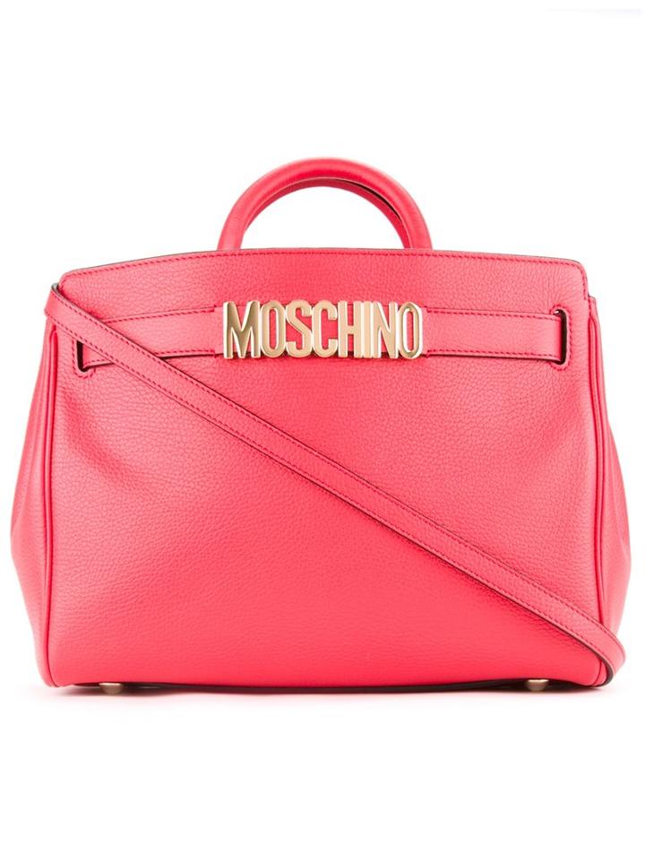 Moschino Logo Plaque Tote, Women's, Red, Calf Leather