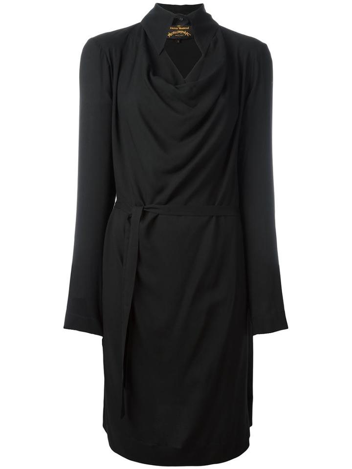 Vivienne Westwood Anglomania Pointed Collar Belted Dress, Women's, Size: Small, Black, Viscose