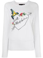 Love Moschino Embroidered Logo Jumper, Women's, Size: 44, White, Cotton