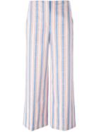 Tory Burch Wide Leg Striped Trousers, Women's, Size: 2, Blue, Cotton/spandex/elastane