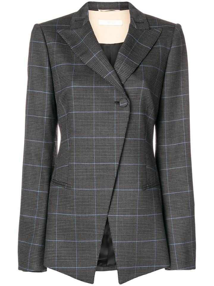 Ssheena Checked Asymmetric Hem Blazer - Black