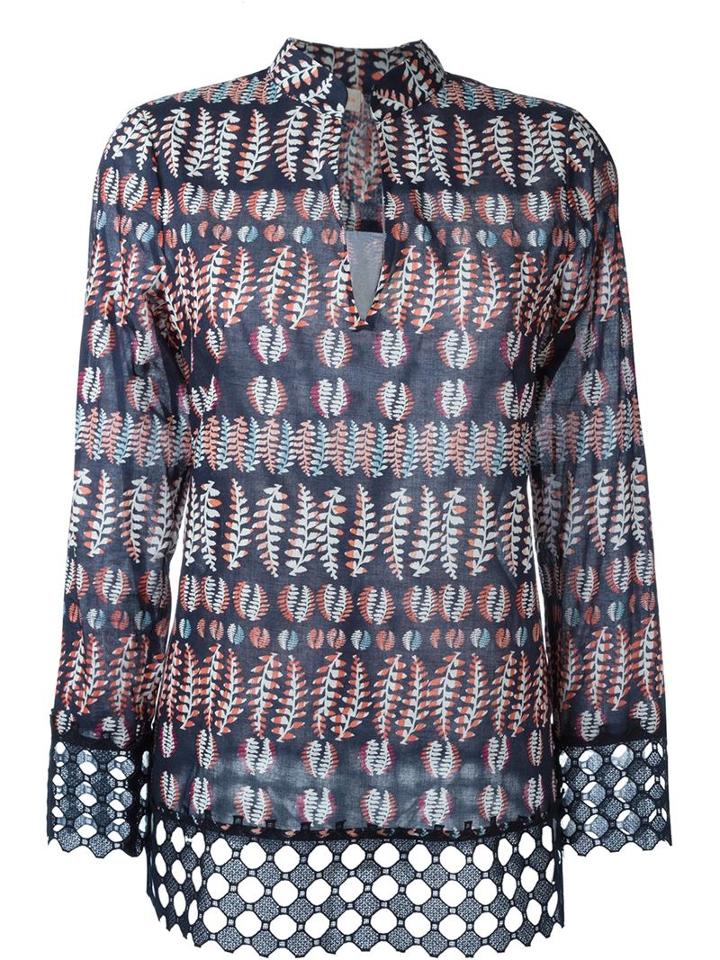 Tory Burch Embroidered Hem Printed Blouse