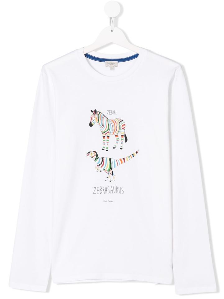 Paul Smith Junior Teen Zebrasaurus Long Sleeve T-shirt - White