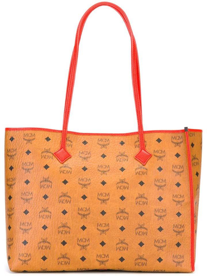 Mcm Logo Print Tote, Adult Unisex, Nude/neutrals, Leather