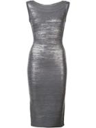 Hervé Léger Round Neck Fitted Dress, Women's, Size: Small, Grey, Nylon/spandex/elastane/rayon