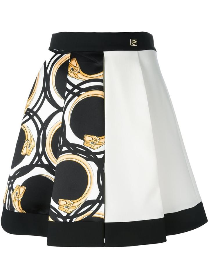 Cavalli Class Printed Pleated Full Skirt, Women's, Size: 42, Black, Polyester/acetate