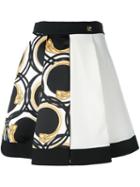 Cavalli Class Printed Pleated Full Skirt, Women's, Size: 42, Black, Polyester/acetate