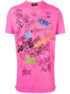 Dsquared2 Handwriting Print T-shirt, Men's, Size: Medium, Pink/purple, Cotton