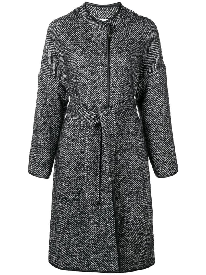 Pinko Patterned Belted Barile Coat - Black