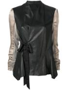 Rick Owens Contrast Sleeve Leather Jacket - Black