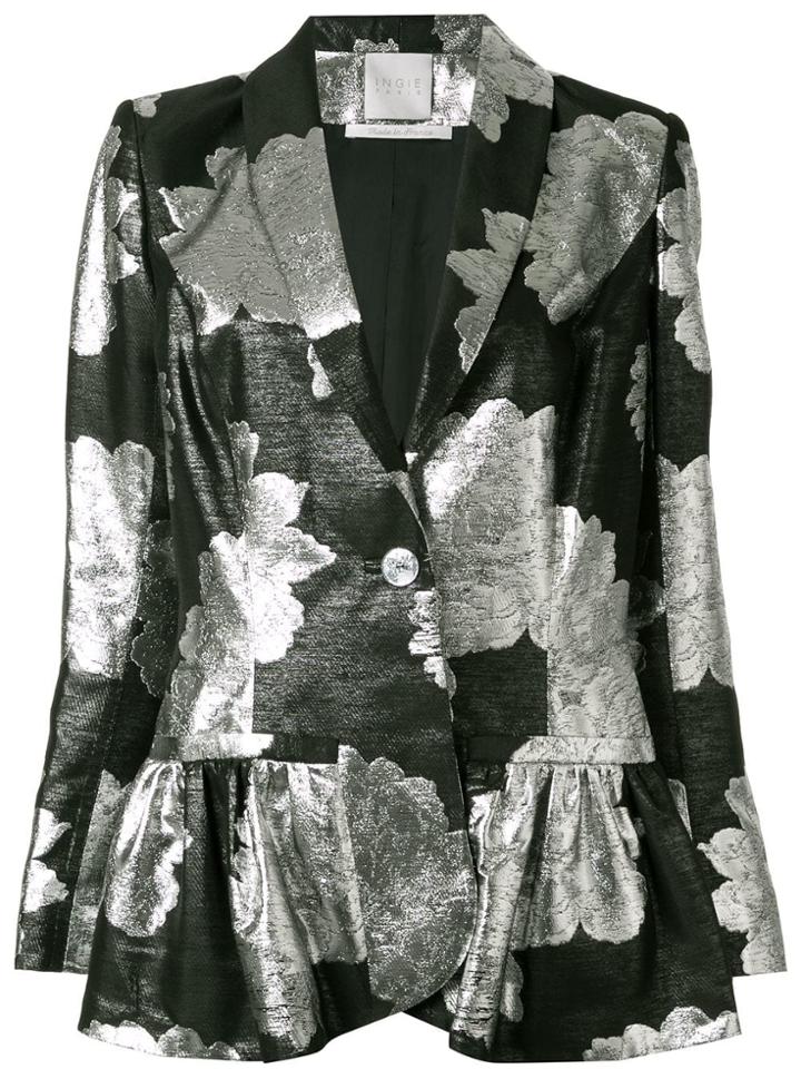 Ingie Paris Floral Metallic Blazer - Black