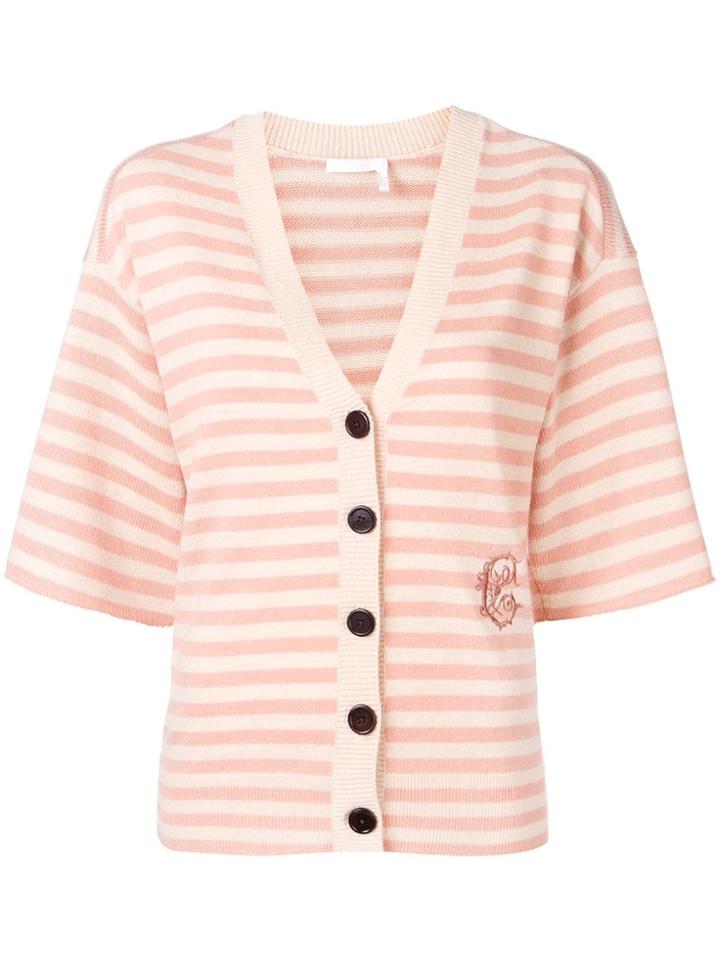 Chloé Striped Cashmere Cardigan - Pink