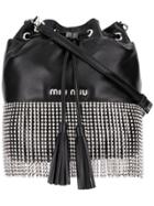 Miu Miu Black Crystal Embellished Leather Bucket Bag