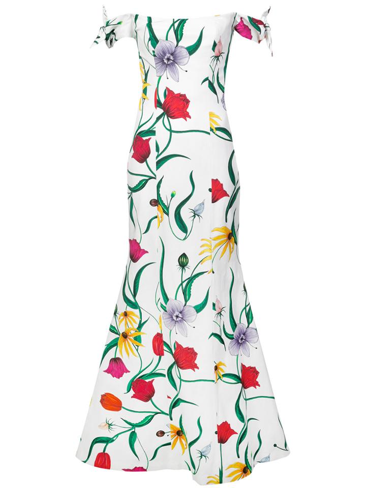 Carolina Herrera Off The Shoulder Floral Gown - White