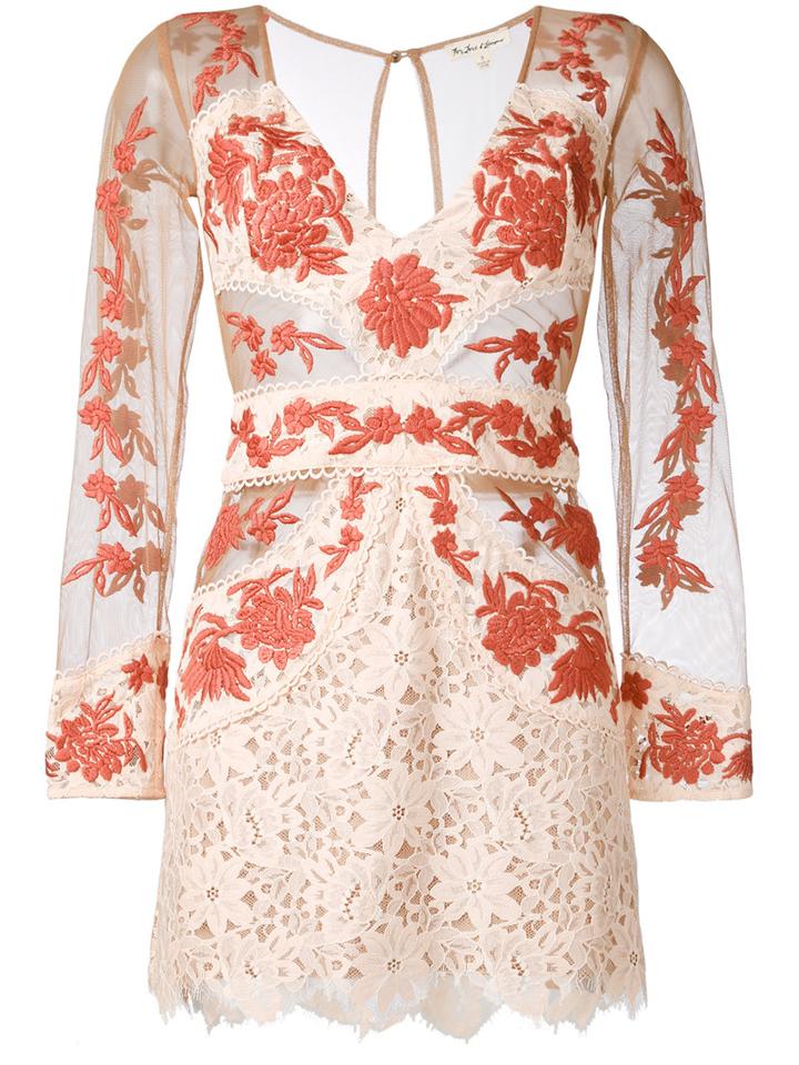 For Love And Lemons - Sheer Detail Fitted Dress - Women - Cotton/nylon/polyester/spandex/elastane - Xs, Nude/neutrals, Cotton/nylon/polyester/spandex/elastane