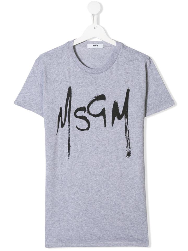 Msgm Kids Teen Logo Print T-shirt - Grey
