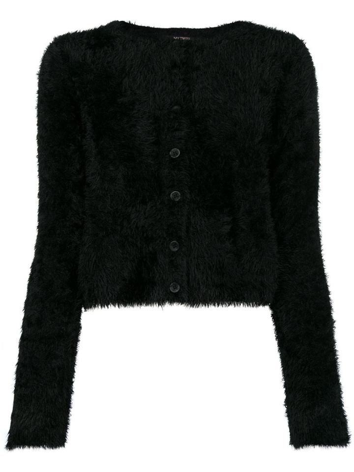 Twin-set Cropped Teddy Cardigan - Black