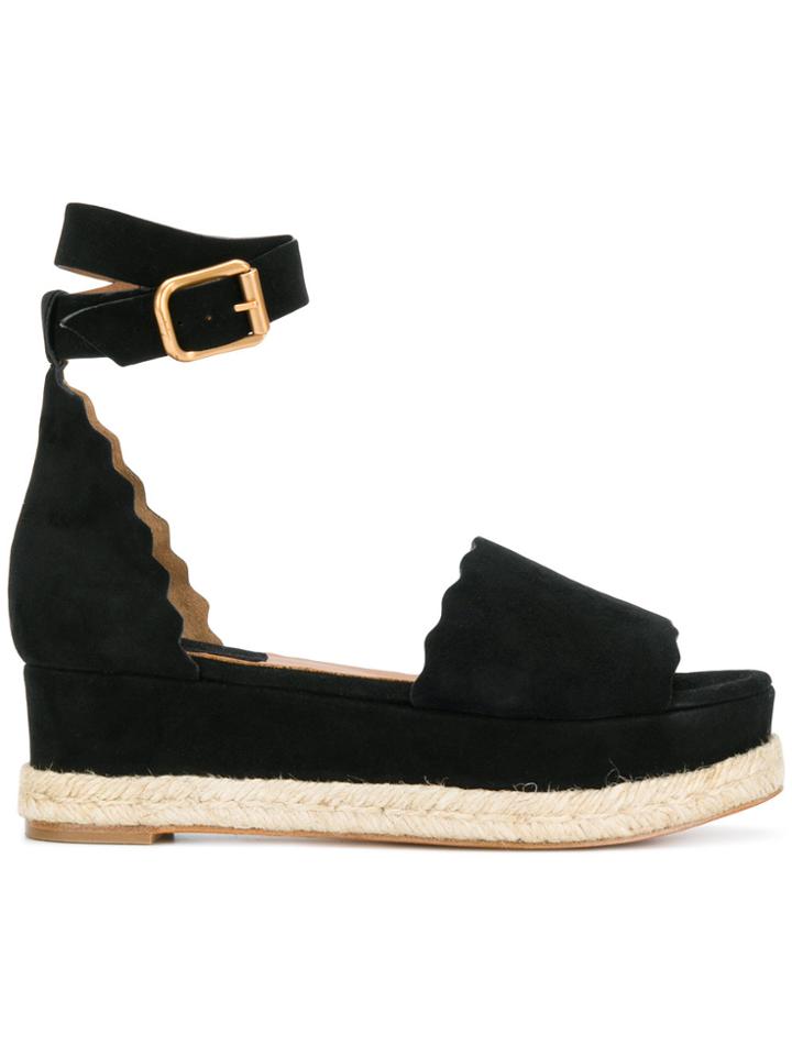 Chloé Lauren Wedge Sandals - Black