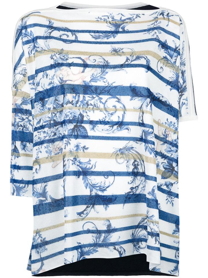 Antonio Marras Asymmetric Sleeves Striped Blouse, Women's, Size: Large, Blue, Cotton/polyester/viscose/metallized Polyester