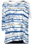 Antonio Marras Asymmetric Sleeves Striped Blouse, Women's, Size: Large, Blue, Cotton/polyester/viscose/metallized Polyester