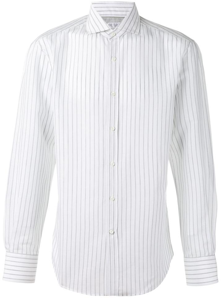 Brunello Cucinelli Striped Shirt, Men's, Size: Large, White, Cotton/linen/flax
