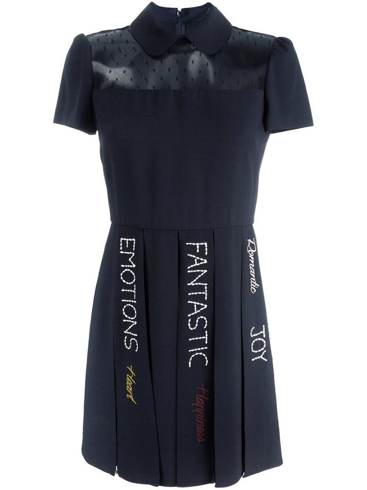 Red Valentino Sheer Panel Pleated Dress, Women's, Size: 42, Blue, Acrylic/polyamide/wool