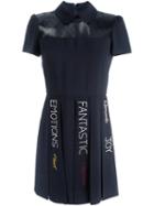 Red Valentino Sheer Panel Pleated Dress, Women's, Size: 42, Blue, Acrylic/polyamide/wool