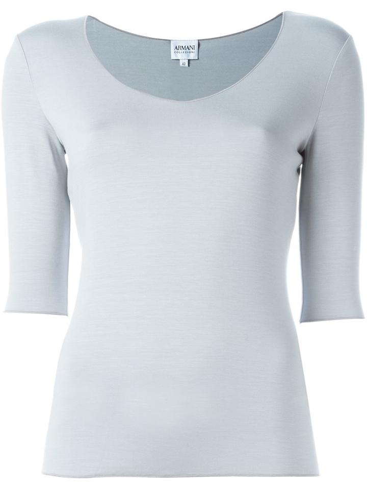 Armani Collezioni Scoop Neck T-shirt, Women's, Size: 48, Grey, Viscose/spandex/elastane