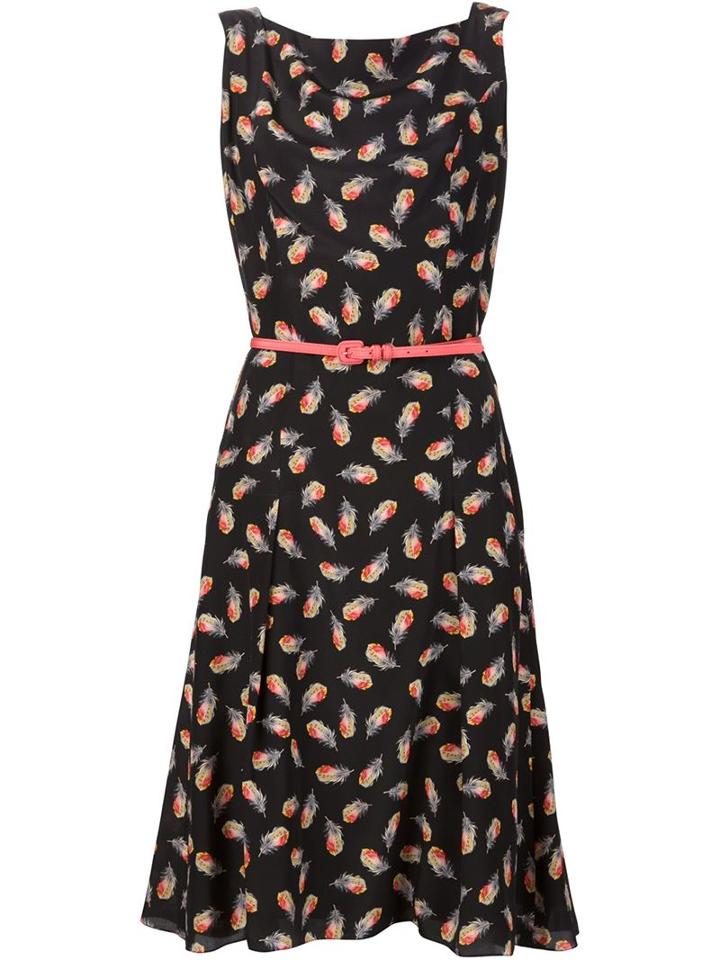 Carolina Herrera Feather Print Belt Dress