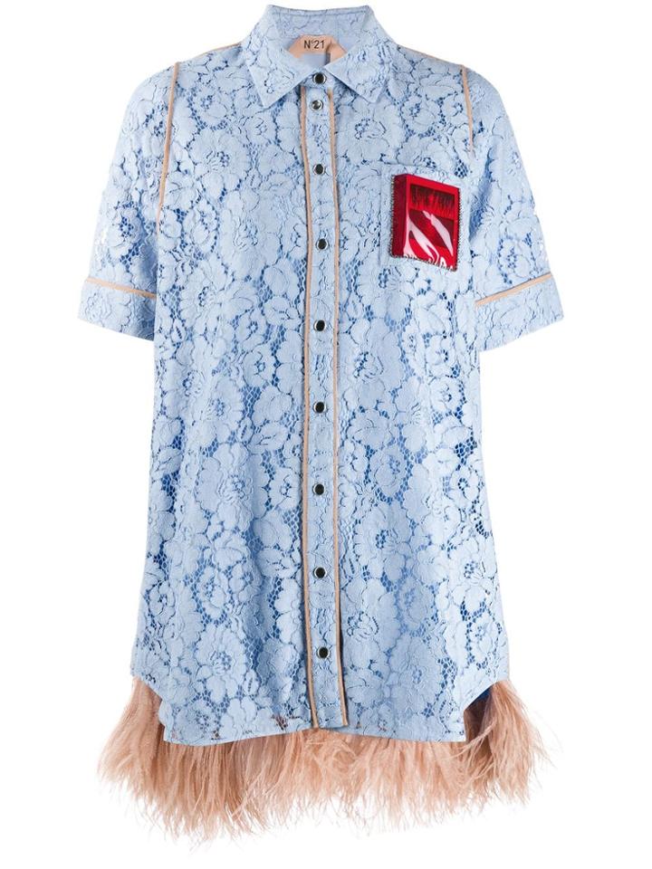 Nº21 Embellished Lace Shirt Dress - Purple