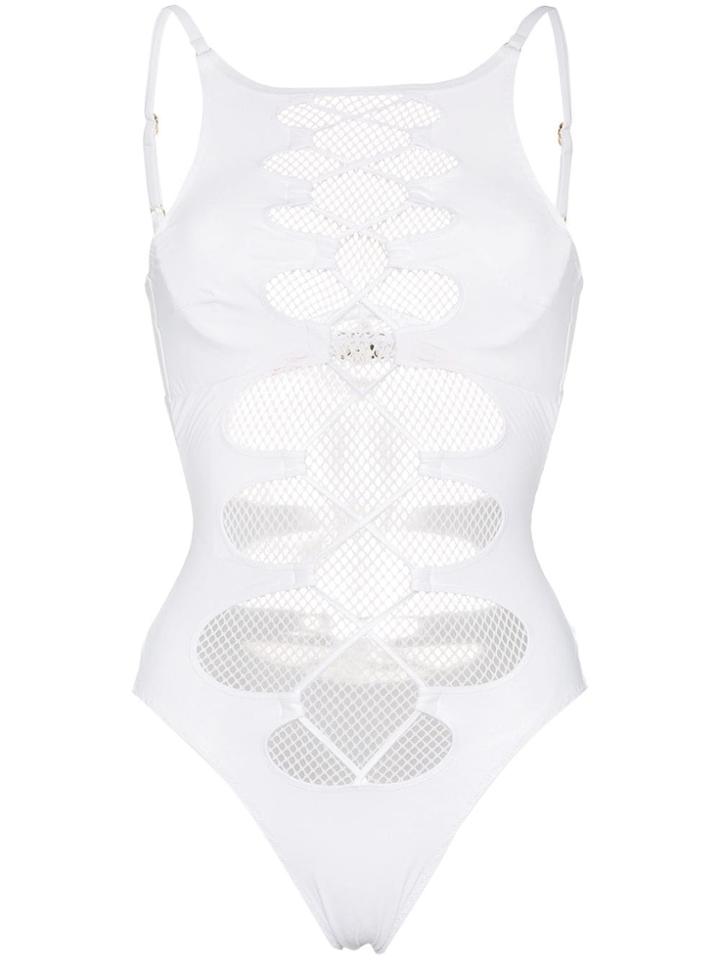 Agent Provocateur Hatty Mesh Lace Up Swimsuit - White