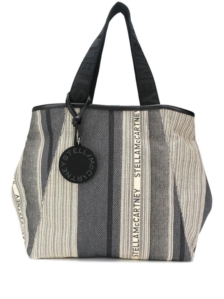 Stella Mccartney Striped Logo Shopper Tote - Grey
