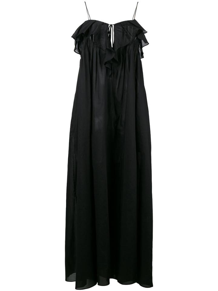 Three Graces Maxi Dress With Front Ruffle - Black